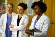 Während sich Catherine gegen Richards Rat in das Leben von April und Jackson einmischt, kümmern sich Penelope (Samantha Sloyan, l.), Amelia (Caterina Scorsone, M.) und Stephanie (Jerrika Hinton, r.) um den an MS erkrankten Musiker Kyle Diaz ...