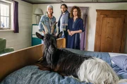 Die Ziege macht das Gästezimmer wieder zum Stall: Wirtin Sophie (Aglaia Szyszkowitz, li.), ihre Freundin Verena (Regula Grauwiller) und Jan (Alexander Beyer) staunen über den Gast im Bett.