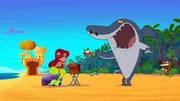 Zig (re.) fleht Marina und Sharko um Hilfe an, weil ein boshafter Koala auf der Insel sein Unwesen treibt.