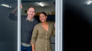 Brian and Mika Kleinschmidt posing on the set during the reveal!