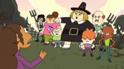 Chelsea (l.), Amy (3.v.l.), Percy (4.v.l.), Ms. Shoop (4.v.r.), Camden (3.v.r.), Hershey (2.v.r.), Julien (r.)