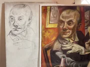 Für eine gelungene Kopie, muss die Skizze von Max Beckmanns „Selbstbildnis mit Sektglas” sitzen.