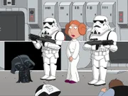 Lois als sexy Prinzessin Leia trifft auf Baby Stewie, der als Darth Vader genau weiß, was geschehen wird ...