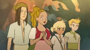 Lex (li.), Mia (2. v. li.), Tobie (2. v. re.) und Nils (re.) wollen die Asseldors aus ihrem Haus befreien. Es ist ein Gefängnis für Hautlose geworden.