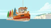 Der alte Fischer hat die Kinder auf dem Meer aufgelesen.