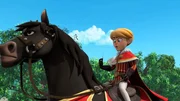 Prinz John wird nach dem Ertönen einer Flötenmelodie von einem Giftpfeil getroffen.