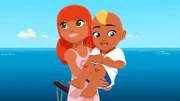 Marina (l.) hält den kleinen Neffen (r.) von Anita auf dem Arm. Sie hält den kleinen Tim für ihren Bruder Yann, der durch ein Verjüngungsmittel vermeintlich wieder zum Baby geworden ist.