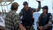 (L-R) Chief Petty Officer Chris 'Swain' Blake (Matthew Holmes), Chef Rebecca 'Bomber' Brown (Kirsty Lee Allan)