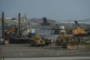Ken Kerr's crew pulls the Myrtle Irene out of the water for the season.