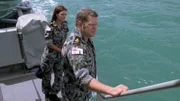 L-R: Chef Rebecca 'Bomber' Brown (Kirsty Lee Allan), Chief Petty Officer Andy 'Charge' (John Batchelor)