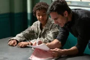 LAW & ORDER -- "Report Card" Episode 24005 -- Pictured: (l-r) Colton Osorio as Anthony Turner; Nestor Carbonell, Director -- (Photo by: Virginia Sherwood/NBC)