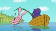 Hase und Elefant angeln zusammen.