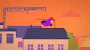 Fieps genießt seinen abendlichen Spazierflug und kommt zu einer Baustelle.