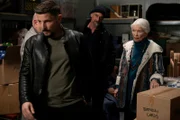 LAW & ORDER: ORGANIZED CRIME -- "Sins Of Our Father" Episode 408 -- Pictured: (l-r) Michael Trotter as Joe Stabler Jr, Christopher Meloni as Det. Elliot Stable, Ellen Burstyn as Bernadette Stabler