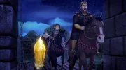 Stolz bringt König Uther das gefangene, goldene Pferd nach Camelot.