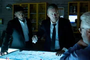 L-R: Sean Sagar as Special Agent DeShawn Jackson, Todd Lasance as AFP Liaison Officer Sergeant Jim 'JD' Dempsey and William McInnes as Forensic Pathologist Dr. Roy Penrose in NCIS: Sydney, episode 7, season 1, streaming on Paramount+, 2023.
