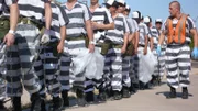 Chain gang picks up trash