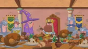 Merlin hat König Arthur einen runden Tisch gezaubert - jetzt können alle Ritter in seiner Nähe sitzen.