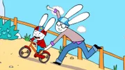 Papa (r.) gibt Simon (l.) beim Endspurt den Berg hinauf ein bisschen Unterstützung, damit er es bis zur Spitze schafft.
