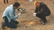 Tim Speedle (Rory Cochrane, l.) sucht das Gebiet um den Baum ab und findet einen kleinen, blutverschmierten Stofffetzen.