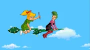Bibi und Schubia freuen sich auf das große Besenrennen, einem Staffelflug der Junghexen.