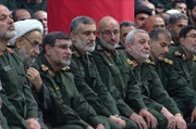 Revolutionswächter bei einer Rede des iranischen obersten Führers Ali Chamenei