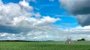 40 Meter weit spritzen die Kreisregner das Wasser und fahren dabei selbstständig über das Feld.