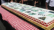 The completed 100th Anniversary Cake at the block party.