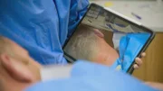 Close Up of Dr Emma's Ipad showing a picture of Ben S' neck after the procedure to remove the cyst