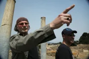 SARDINIA - Simcha Jacobovici, right, and producer Felix Golubev in Nora.
