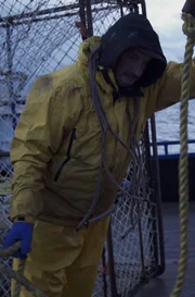 Northwestern deckhand Nick Mavar, Jr. catches his breath as the pots keeping coming up.