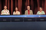 ARD GEFRAGT - GEJAGT FOLGE 872, "Alexander Bommes präsentiert beliebtes Quizformat", am Donnerstag um 18:00 Uhr im ERSTEN. Aufzeichnung zum ARD-Quiz „Gefragt-Gejagt“ Moderator Alexander Bommes mit den Kandidaten (v.l.n.r. am Panel): Max Sutter, Chiara Görner, Heiko Reinhold, Vera Färber