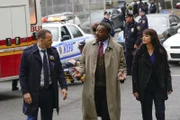 "Blue Bloods - Crime Scene New York", "Schüsse in der Schule." An der Carnegie Hill School tobt der Bandenkrieg. Am Schulhof ist einem Schüler ins Bein geschossen worden. Danny und Baez stoßen bei ihren Ermittlungen auf eine Mauer des Schweigens. Keiner will aussagen. Als eine Lehrerin zusammengeschlagen wird, wird eine Schülerin als mutmaßliche Täterin festgenommen. Frank gerät unterdessen unter Druck. Der Gouverneur verlangt die Entlassung jenes Polizisten, der dessen Rechtsberater bei einer Schießerei im Burger-Laden angeschossen hat. Im Bild (v.li.): Donnie Wahlberg (Danny Reagan), Ernie Hudson (Darryl Ward), Marisa Ramirez (Maria Baez).