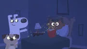 Dog und Puck bringen den Kindern den Mondstaub, der sie in das Traumland bringt.