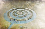 Plato's map of Atlantis, artwork. Artwork of the mythological city of Atlantis, as described by the Ancient Greek philosopher Plato. Plato made the first written references to Atlantis in 360 BC. He suggested that Atlantis was located on an island at the mouth of the Pillars of Hercules in what is now called the Strait of Gibraltar. Despite many expeditions, the existence and location of Atlantis has not yet been confirmed. Legend has it that Atlantis was destroyed by a great flood and was submerged beneath the sea around 9600 BC.