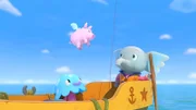 Mamfie, Takolo und Pinkie spielen "Schiffbrüchige auf hoher See".