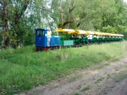 Umgebaute Loren gezogen von der letzten noch betriebsfähigen Dampflok im Ziegeleipark Zehdenik.