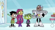 v.li.: Robin, Starfire, Beast Boy, Cyborg