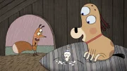 Aus dem mutterlosen Hühnerei ist ein Küken geschlüpft, über das sich Lenas Hund und das Eichhörnchen sehr freuen.