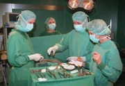 Dr. Barach (Axel Wandtke) operiert. Mit Maia Dietz (Ina Rudolph) , Roland Heilmann (Thomas Rühmann) und Oberschwester Ingrid (Jutta Kammann).
