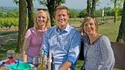 v.li.: Die Moderatoren Anna-Lena Dörr, Jens Hübschen und Annette Krause beim echten Pfälzer Picknick.