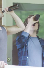 Young Bruce, David, and Norman drinking beers.