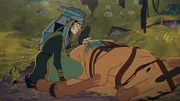 Auch Néels Pferd wurde von Fenrir verletzt. Algythe versucht, ihm zu helfen.