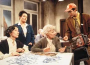Trudi Roth als Tante Martha, Elisabeth Graf als Fräulein Wettstein, Anne-Marie Blanc als Frau Aregger, Beat Marti als Bruno Caduff