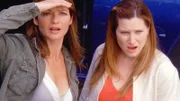 Jordan (Jill Hennessy, l.) und Lily (Kathryn Hahn) beobachten entsetzt, wie ein toter Mann an einem Bungeeseil von einer Brücke herunterbaumelt.  Die Verwendung des sendungsbezogenen Materials ist nur mit dem Hinweis und Verlinkung auf RTL+ gestattet.