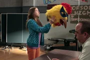 Sue (Eden Sher, l.) will Mr. Farrar (Christopher Darga, r.) davon überzeugen, dass sie die Richtige ist, um das Maskottchen des Footballteams zu repräsentieren. In der Zwischenzeit wollen Frankie und Mike mithilfe eines Hasen Brick Sozialkompetenz zu beibringen; mit ungeahnten Folgen ...