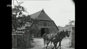 "Moderne Landwirtschaft" anno 1954 in der Lüneburger Heide - mit Pferdegespann.