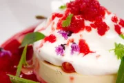 „Panna cotta mit Ribiseln, Joghurt & Kräutern“ von Andreas Döllerer.
