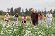 Die Landfrauen auf dem Kartoffelacker mit Andreas Mann Hubert. V.l.n.r.: Barbara Schmitt, Veronika Ams, Monja Oechsle, Dorothea John, Angelika Schimpfle.
