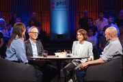 Sternstunde Phiosphie Die Schweiz – Die beste Demokratie der Welt? Jagoda Marinić, Schriftstellerin und Podcasterin, Jonas Lüscher, Schriftsteller, Moderatorin Barbara Bleisch und Oliver Zimmer, Historiker